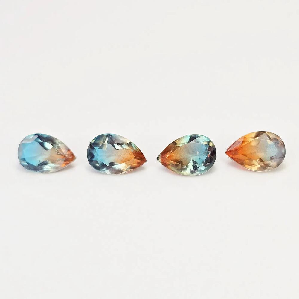 Natural Quartz Doublet Lot, 4 Pear Cut, Blue & Orange, 6.01 CTW